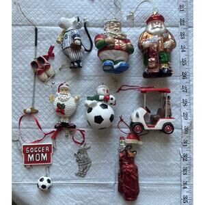 Christmas Sports Ornaments Set Of 10 Baseball Basketball Golf Soccer Football ￼